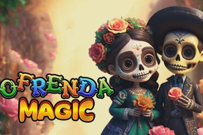 Rodada do slot Ofrenda Magic com símbolos de caveira